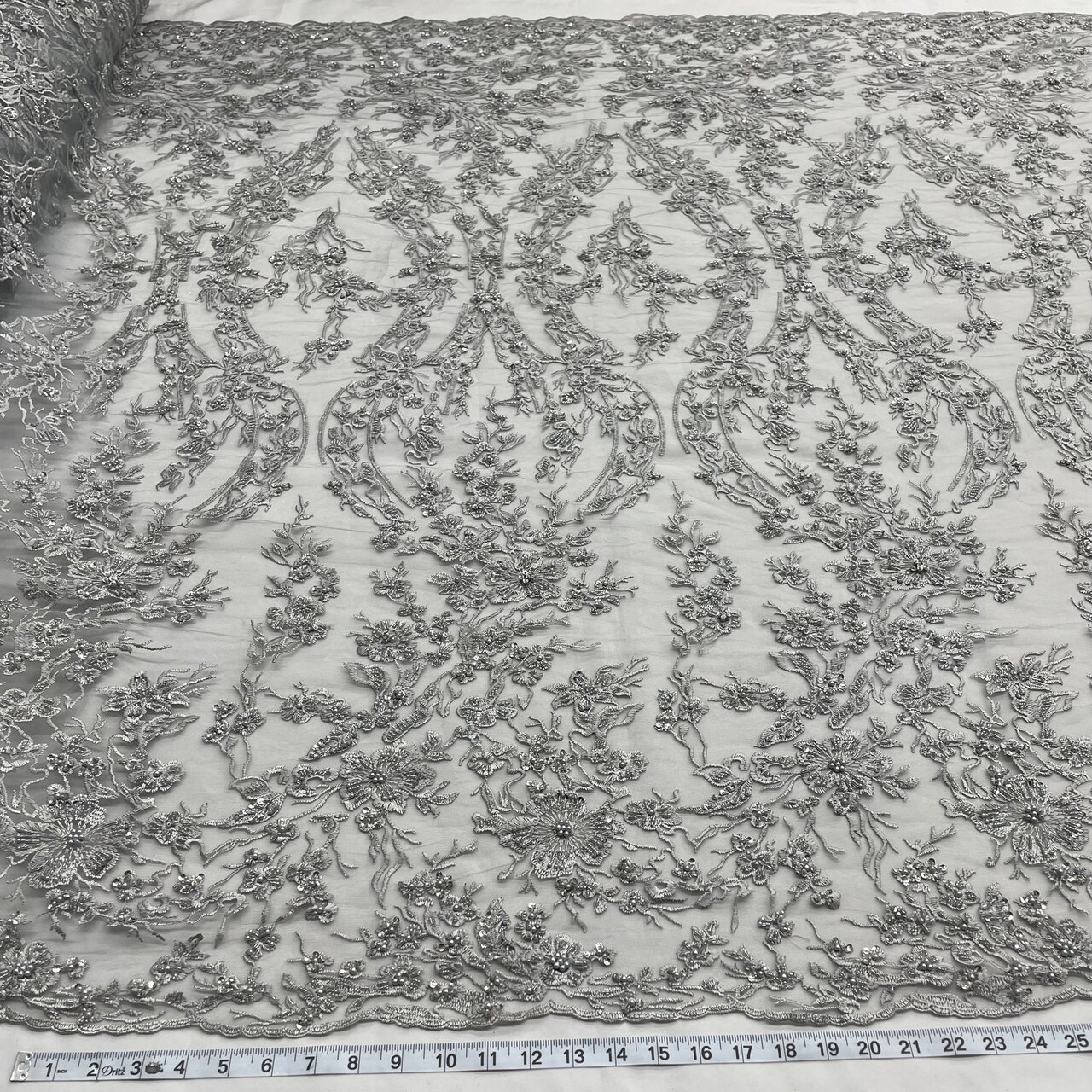 1 Yard Luxurious Beaded Lace Fabric Embroidered on 100% Polyester Net Mesh for Couture Dresses 54" Width
